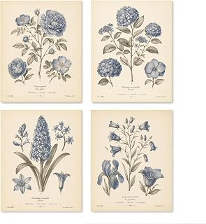 Fokongna Retro Blue Hydrangea Botanical Wall Art Set of 4 Floral Poster: Print Design and Production Notes