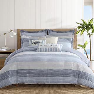 Levtex Home Sand Stripes Blue King/Cal King Comforter Set (106x94in) with 2 Pillowcases (36x20in) - Woven Jacquard Stripe - Blue, Grey, White: Jacquard Weave and Production Notes