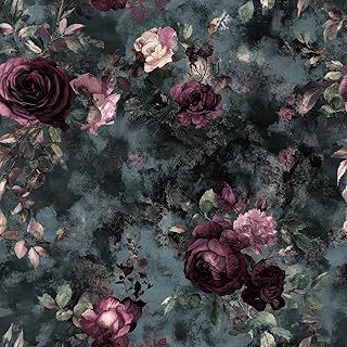 Livelynine Teal Floral Wallpaper Peel and Stick Vintage Limewash Green Blue Red Rose Wallpaper for Bedroom Removable Dark Teal Moody Contact: Jacquard Weave and Production Notes