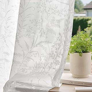 Anmao White Semi Sheer Light Filtering Curtains 84 Inches Long 2 Panels, Leaf Pattern Drapes for Living Room Bedroom, Rod Pocket Sheer Window: Print Design and Production Notes