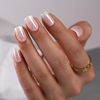 UNA GELLA Short Square Press On Nails - 32Pcs 16 Sizes Baby Boomer French Ombre Fake Nails with Glue and Adhesive Tabs, High Gloss Reusable Glue: Ombre Dyeing and Production Notes