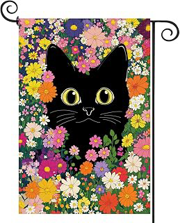 Baccessor Spring Summer Funny Cat Garden Flag Double Sided 12.5 x 18 Inch Funny Black Cat Flower Floral Welcome Small Yard Flag Burlap Seasonal: Fabric Sourcing and Quality Notes