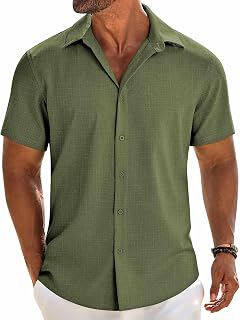 Mens Button Down Short Sleeve Shirt Casual Beach Linen Texture Shirts Wedding Summer Vacation Shirt: OEM Production and Sizing Notes