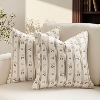 NextArt Floral Striped Pillow Covers, 18x18 Vintage Farmhouse Pillows Covers Set of 2, Vintage Floral Throw Pillows Coco Brown, Block Print: Jacquard Weave and Production Notes