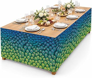 9Ft Table Skirt, Ombre Peacock Table Skirt for Rectangle Tables & Round Tables, Decorative Desk Skirts, Vintage Abstract Peacock Feather: Ombre Dyeing and Production Notes