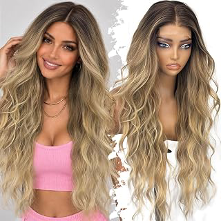 Eawwii Blonde Wigs for Women, 30 Inch Wavy Synthetic 4x2 Lace Wig: Ombre Dyeing and Production Notes