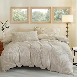 Oli Anderson Linen Cotton Blend Duvet Cover Set, Palm Leaf, Queen: Jacquard Weave and Production Notes