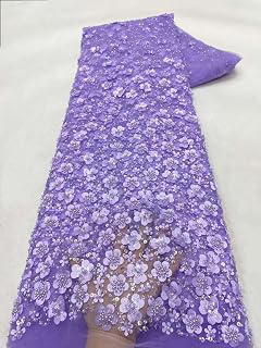 African 3D Flower Lace 5 Yards Nigerian Beaded Sequins Tulle Fabric for Sew Wedding Dress Women DIY Cloth (5 Yards,Purple): Fabric Sourcing and Quality Notes