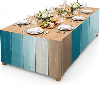 9Ft Table Skirt, Teal Brown Ombre Table Skirt for Rectangle Tables & Round Tables, Decorative Desk Skirts, Vintage Country Wooden Party: Ombre Dyeing and Production Notes