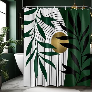 Olive Green Shower Curtain, Boho Mid Century Modern, 72x72 in: Jacquard Weave and Production Notes