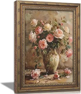 Gold Framed Vintage Floral Canvas Wall Art French Country Painting Picture Wall Decor Vase Flower Arrangement Poster Print Artwork for Living: Print Design and Production Notes