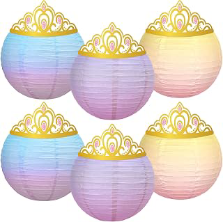 CHUNNIN 6Pcs Princess Hanging Paper Lanterns with Crown Cutouts Classroom Decoration Gradient Pastel Tissue Lantern Lamp for Wedding Birthday: Ombre Dyeing and Production Notes