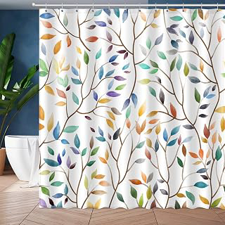 JWXCBIM Boho Leaf Floral Shower Curtain, Spring Summer Modern Colorful Botanical Leaves Bohemian Fabric Shower Curtain Set with 12 Hooks: Print Design and Production Notes