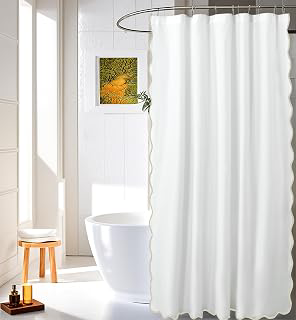 HIG Chic White/Camel Scallop Edge Shower Curtain: Jacquard Weave and Production Notes
