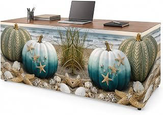 8Ft Table Skirt, Teal Ombre Pumpkins Table Skirt for Rectangle Tables & Round Tables, Decorative Desk Skirts, Thanksgiving Fall Beach Coastal: Ombre Dyeing and Production Notes