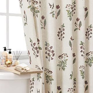 Colorful Star Farmhouse Brown Floral Linen Shower Curtain, 72