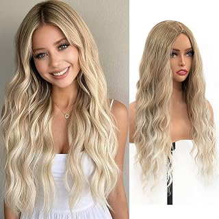Aida ble Long Wavy Ash Blonde Ombre Wig for Women 28 Inch Middle Part: Ombre Dyeing and Production Notes