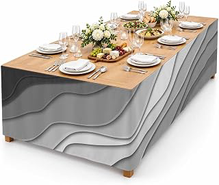 9Ft Table Skirt, Black Grey Ombre Table Skirt for Rectangle Tables & Round Tables, Decorative Desk Skirts, Modern Geometric Abstract Aesthetic: Ombre Dyeing and Production Notes
