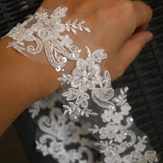 6cm*2yards Ivory White Luxury Beaded Embroidery Flower lace Appliques for Wedding Dresses Rhinestone Applique Patches Embroidery lace parches: Fabric Sourcing and Quality Notes