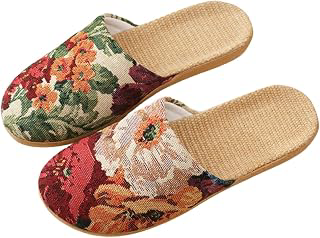 Women Linen House Slippers Jacquard Floral Tapestry Open Toe Slides Vintage Breathable Flax Indoor Shoes Bedroom Spa Summer Lightweight Non Slip: Jacquard Weave and Production Notes