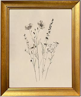 Vintage Framed Minimalist Botanical Line Wall Art Canvas Print Wildflower Sketch Painting Neutral Floral Nursery Artwork Cottage Core Decor: Print Design and Production Notes