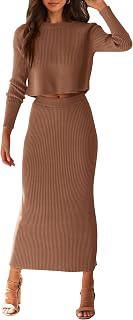 Women's Spring Fall 2 Piece Sweater Set Rib Knit Long Sleeve Crop Top Maxi Bodycon Skirt Casual Winter Outfits: OEM Production and Sizing Notes