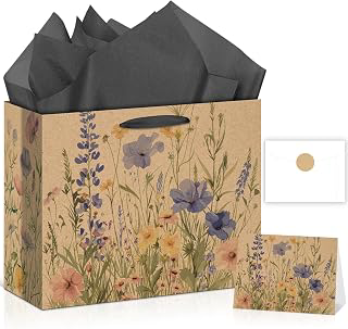 Wildflower Gift Bag Christmas Gifts Wild Floral Birthday Bag with Wrapping Paper Card Sticker Envelope for Watercolor Flower Christian Presents: Print Design and Production Notes