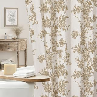 Beige Linen Farmhouse Shower Curtain, Vintage Boho Floral 72x72: Print Design and Production Notes