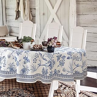 Blue Floral Oval Tablecloth 60x84 Inch, Blue and White French Country Tablecloth, Rustic Floral Polyester Waterproof Tablecloth for Farmhouse: Print Design and Production Notes