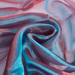 BENECREAT 3.28 Yards Two Tone Lightweight Sheer Organza Fabric, 59 Inch Iridescent Holographic Gauze Fabric Sheer for Wedding Dress, Fashion: Ombre Dyeing and Production Notes