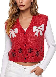 Women Christmas V Neck Knit Vest Button Down Sleeveless Cardigan: Jacquard Weave and Production Notes
