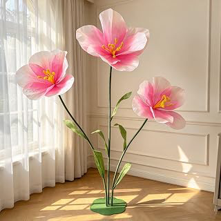 5.9Ft Giant Paper Blush & Champagne Ombre Iceland Poppy Flowers with Stand: Ombre Dyeing and Production Notes