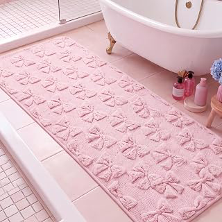 Pink Bow Bath Mat 24 x 47 Inch, Pink Plush Bathroom Rug Non Slip Washable: Jacquard Weave and Production Notes