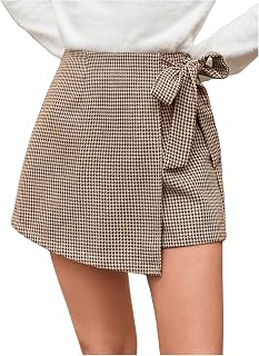 Women's Houndstooth Print Tie Front Asymmetrical Hem Wrap Skorts: Jacquard Weave and Production Notes