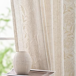 jinchan Ivory Floral Linen Curtains for Living Room 84