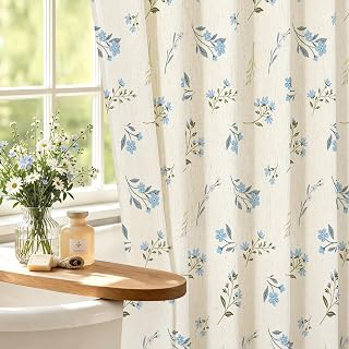 Blue Floral Linen Blend Shower Curtain, Farmhouse Bathroom Decor, 72x84: Jacquard Weave and Production Notes