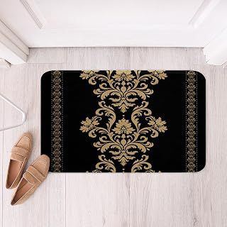 jejeloiu Black Gold Damask Print Bathroom Rugs Bath Mats 20
