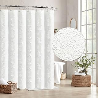 Tititex White 3D Embossed Floral Textured Fabric Shower Curtain for Bathroom,Modern Farmhouse Soft Cloth Shower Curtain Set - 72x72: Jacquard Weave and Production Notes