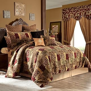 Loom and Mill 9-Piece Traditional Patchwork King Comforter Set, Red Gold: Jacquard Weave and Production Notes