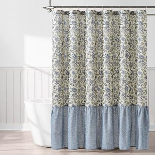 Lush Decor Lillian Block Print Linen Textured Shower Curtain Single 72