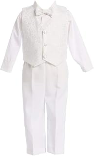 4 Piece White Boys Embroidered Jacquard Christening Baptism or Wedding Vest Set: Jacquard Weave and Production Notes