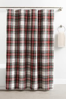 Christmas Classic Plaid Shower Curtain for Bathrooms, Cotton Fabric, 72x72