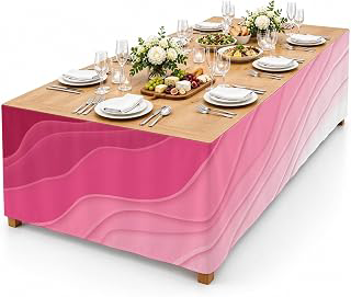 9Ft Table Skirt, Valentines Pink Ombre Table Skirt for Rectangle Tables & Round Tables, Decorative Desk Skirts, Modern Geometric Abstract: Ombre Dyeing and Production Notes