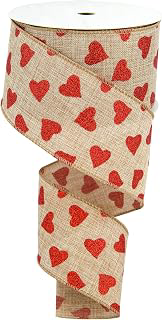 2.5'' x 10 Yard Valentine's Day Wired Edge Ribbon, Burlap Printed Red Heart Ribbons Gift Wrapping Ribbon for DIY Craft Wedding Party Wreath Bows: Fabric Sourcing and Quality Notes