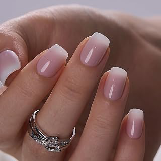 CurvLife Short Square Press On Nails, Milky Blush Nude Pink: Ombre Dyeing and Production Notes