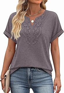 Womens Blouses Dressy Casual Summer Shirts Short Sleeve Lace Front Boho Tunic Tops for Leggings Fashion Clothes: OEM Production and Sizing Notes