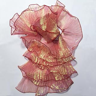 7 Yards Retro Ruffle Trim - Pleated Chiffon & Tulle Fabric Applique for Dress, Bag Decoration, Craft Sewing Trimming(Iridescent Red): Jacquard Weave and Production Notes