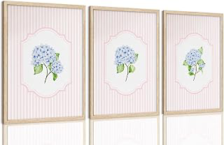 Blue Hydrangea Framed Wall art Pink Stripe Floral Pincure Wall Decor: Print Design and Production Notes