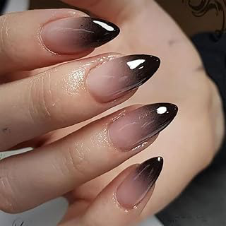 Black Ombre Press on Nails Short Almond Fake Nails Goth False Nails Press ons for Halloween Manicure Reusable Artificial Nail Full Cover Glossy: Ombre Dyeing and Production Notes