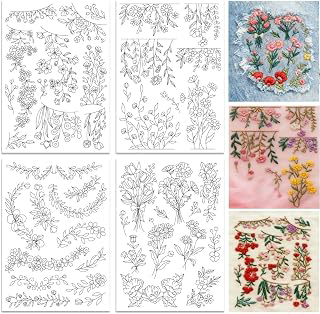 ORIGACH 4 Sheets Water Soluble Neckline Embroidery Patterns Stabilizers - Pre-Printed Floral Patterns Designs - Stick & Stitch Embroidery Paper: Print Design and Production Notes